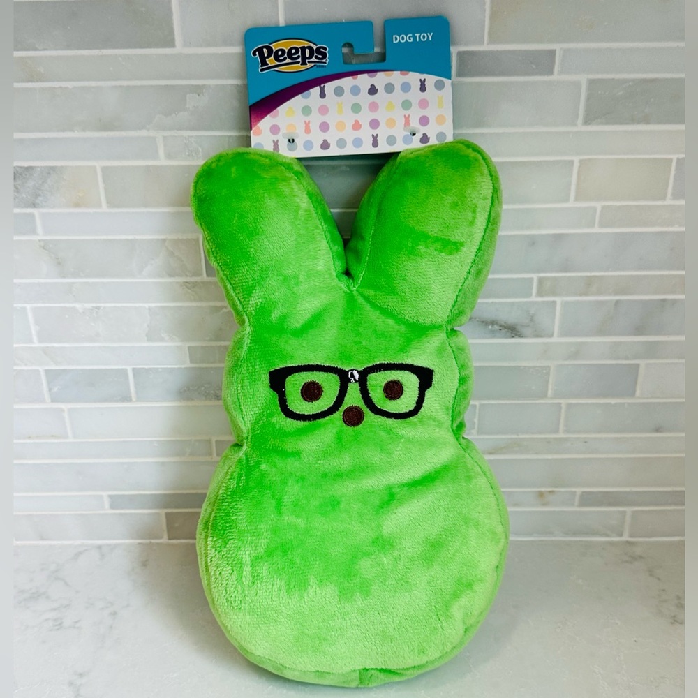 NWT PEEPS Easter Dog Toy Large 10” Green Dressed Up Glasses Plush Bunny Squeaky